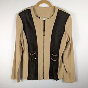 Mosaic 10 Tan Black Equestrian Jacket Women Zip Front Suede Panels Riding Coat